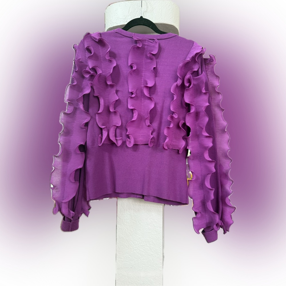 Anne Fontaine, Celine Cardigan Purple Ruffled Women's‎ Sweater size 12 - Picture 3 of 4